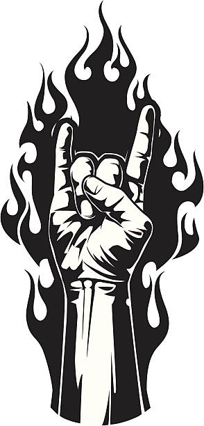 rock on flame vector art illustration