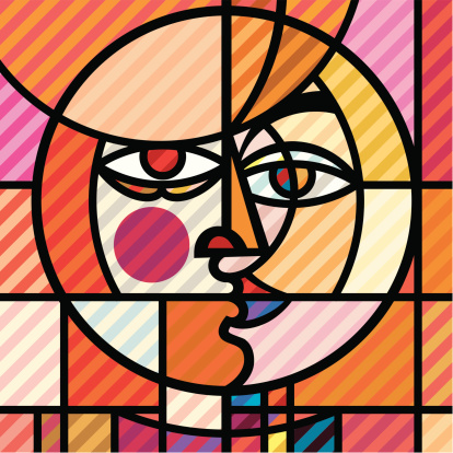 Illustration of a pop-art/cubist portrait created using flat colours