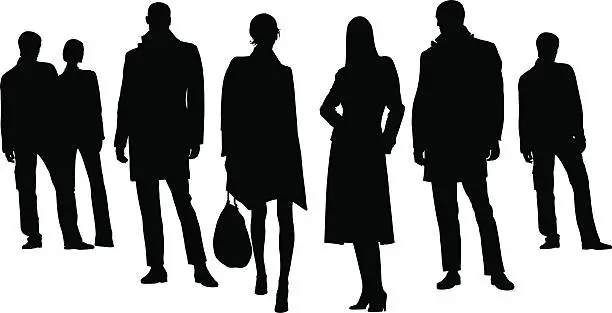 Vector illustration of Silhouettes of several people against white background