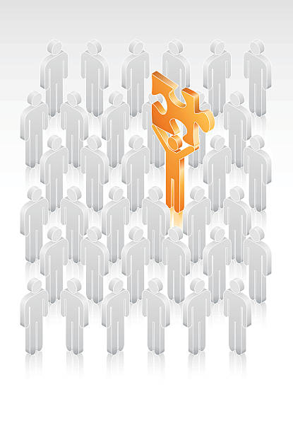 tłum pozyskiwania - orange people men standing out from the crowd stock illustrations