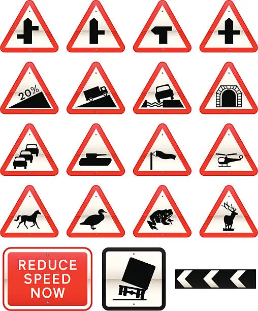 Vector illustration of UK Road Signs Cautionary Series SET 2