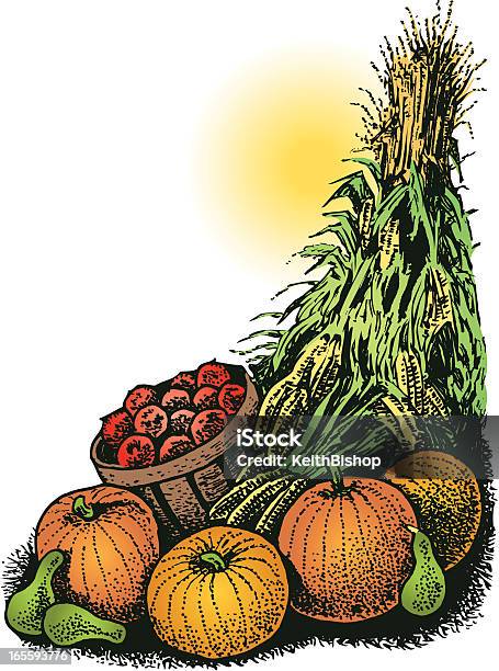 秋の秋の収穫カボチャリンゴトウモロコシ - イラストレーションのベクターアート素材や画像を多数ご用意 - イラストレーション, パンプキン, リンゴ