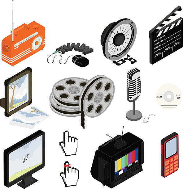 Media & Entertainment_1 12 isometric/3d icons. All objects are grouped in separate layers with their names. CMYK color mode. Image (jpg) is 3750x3750 px. *The zipped folder contains CS file. Note: Nature image from #5770557. microphone borders stock illustrations