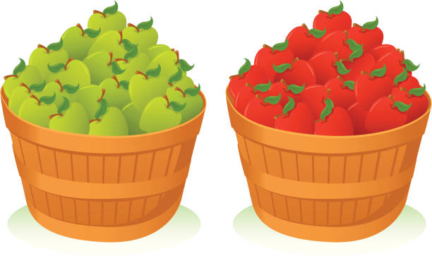 apple-körbe - apple granny smith apple red green stock-grafiken, -clipart, -cartoons und -symbole