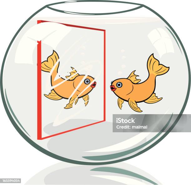 Goldfish Vanity Bowl With Mirror Stock Illustration - Download Image Now - Cartoon, Reflection, Self-love