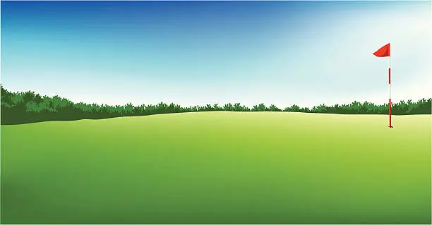 Vector illustration of golf field with flag