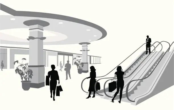 Vector illustration of Shopping Mall Escalator Vector Silhouette