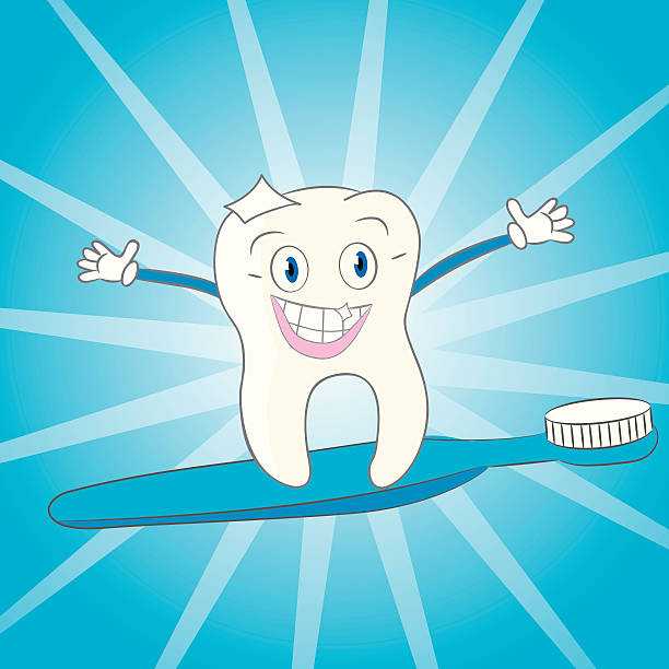 Dental: Sparkling Clean Tooth and Toothbrush vector art illustration