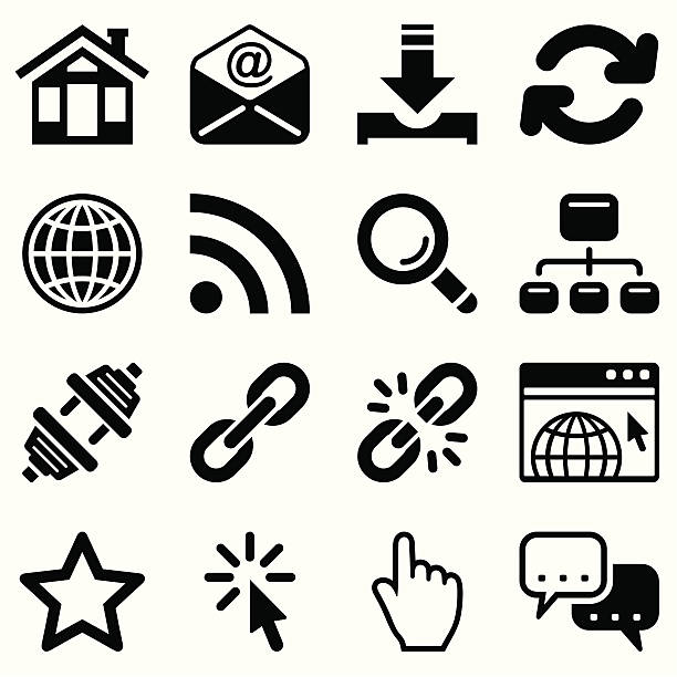 internet icon set black Set of 16 black internet icons.  news feed icon stock illustrations