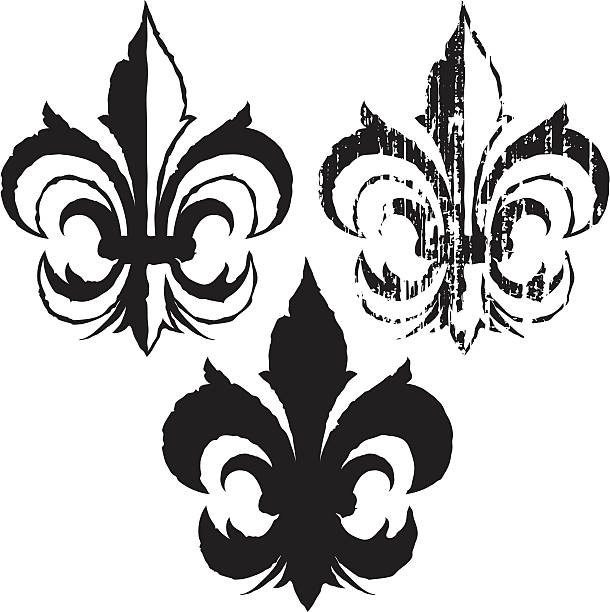 grunge lily flower Vector illustration of three fleur de lys symbols. Each with a different technique. Download includes CS3 and EPS8 files. new orleans fleur de lis stock illustrations