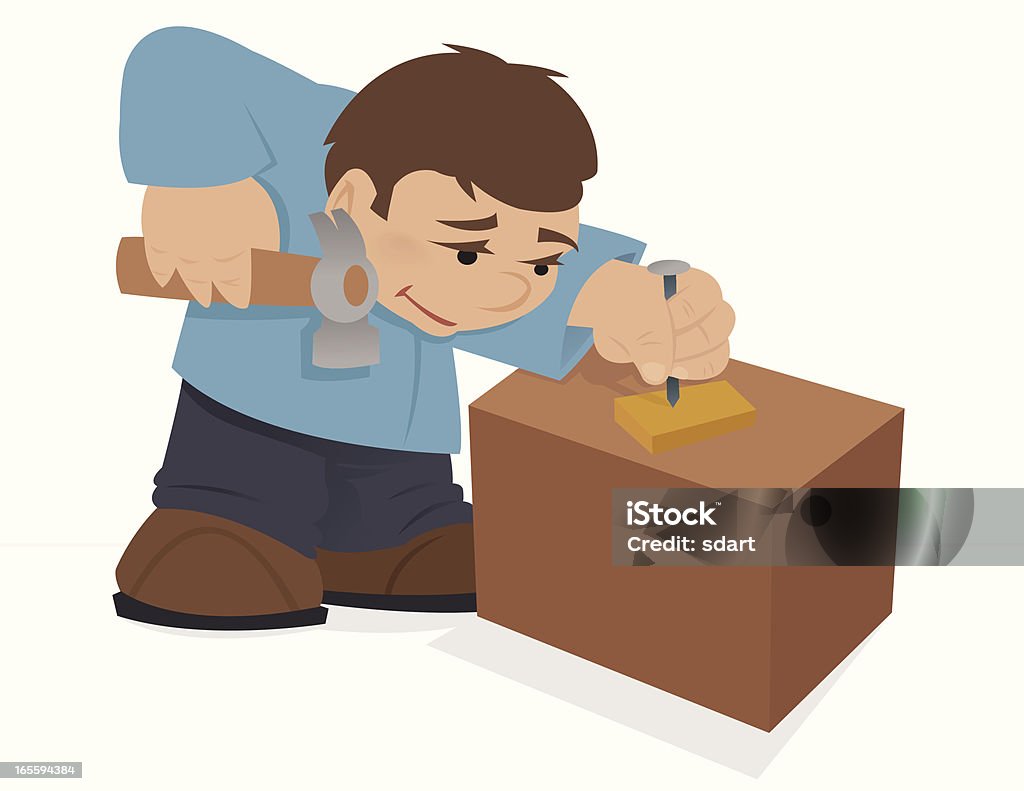 Hammering Vector illustration of a man ready to hammer a nail. A simple blend is used on his cheek. Adult stock vector