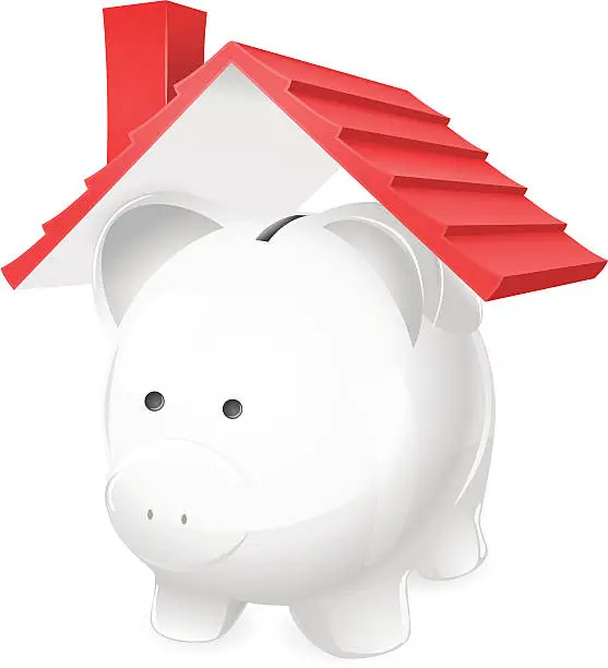 Vector illustration of Piggy bank with roof (house, real estate, or mortgage concept)
