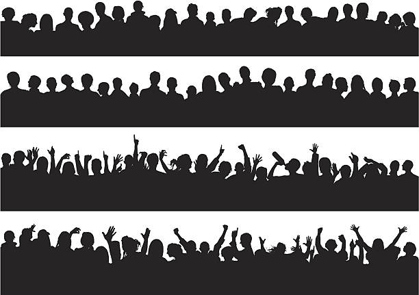 illustrazioni stock, clip art, cartoni animati e icone di tendenza di tranquillo e vivi folla - audience silhouette crowd people