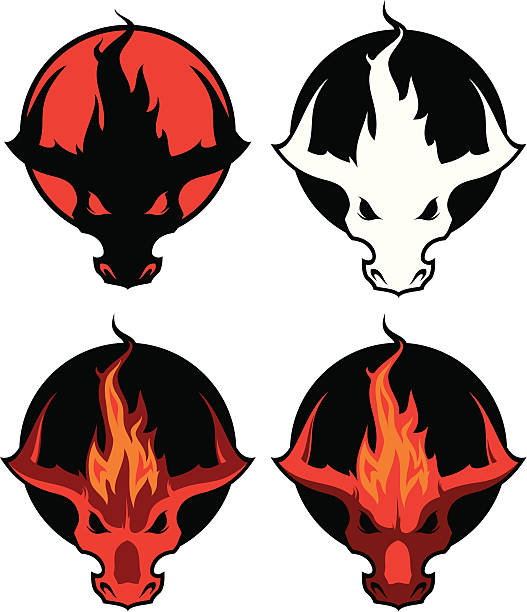 Bull`s head in fire Vector illustration made from my hand drow sketch special for istockphoto animal skull cow bull horned stock illustrations