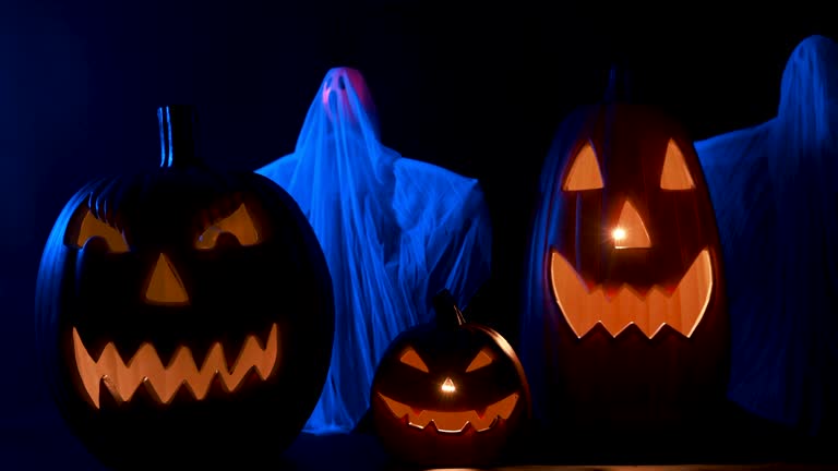 Pumpkin and white ghost doll with color light effect ,Halloween decoration at home