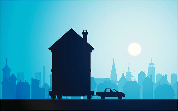 ilustrações de stock, clip art, desenhos animados e ícones de azul mudar de casa - moving house house action silhouette