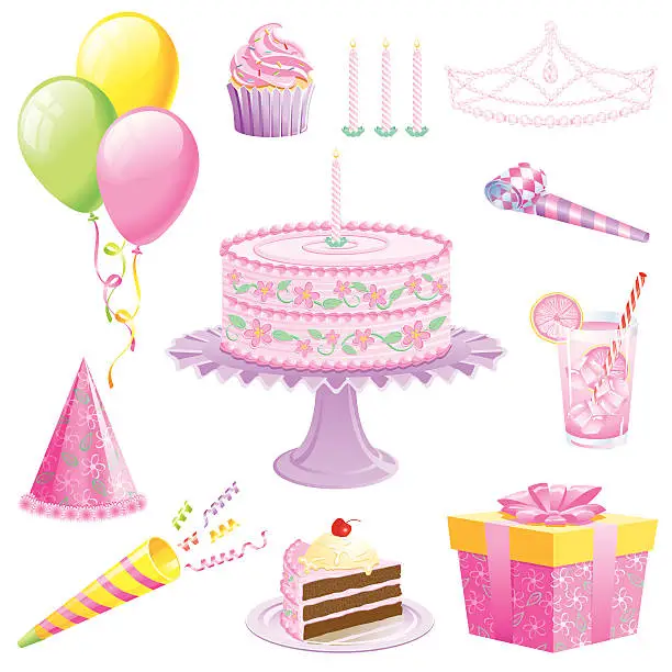 Vector illustration of Girls Birthday Set