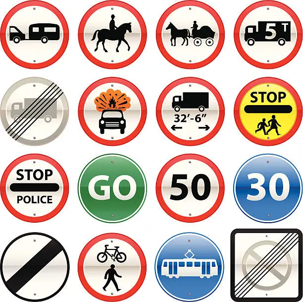 Vector illustration of UK Road Signs: Mandatory Sign Collection SET 2