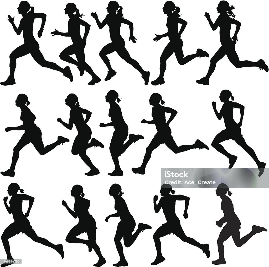 Female runners in silhouette Profiles of women running. Running stock vector