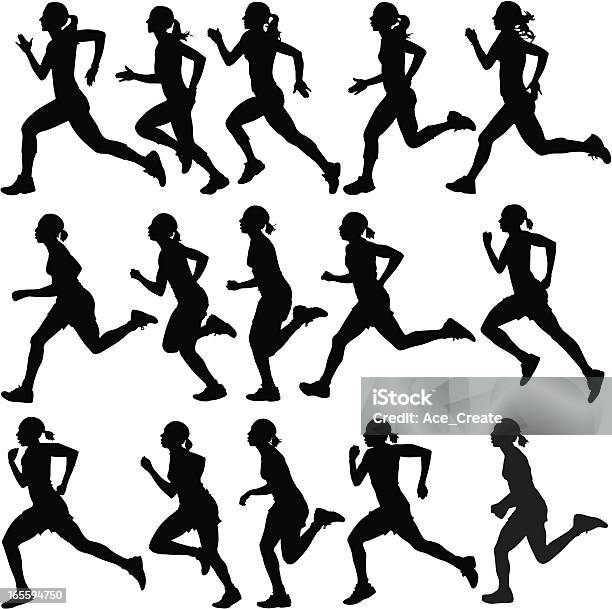 Female Runners In Silhouette Stock Illustration - Download Image Now - Running, In Silhouette, Women