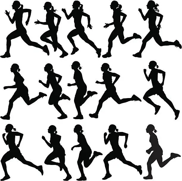 Vector illustration of Female runners in silhouette