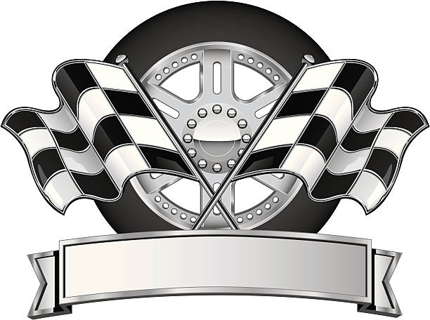 Bandiera a scacchi corse Cromato con Logo - illustrazione arte vettoriale
