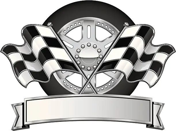 Vector illustration of Checkered Flag Chrome Racing Logo