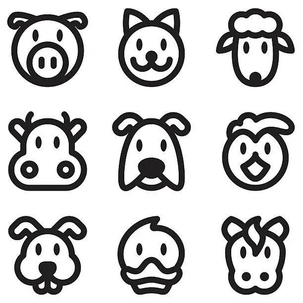 Vector illustration of Farmyard Animal Icons