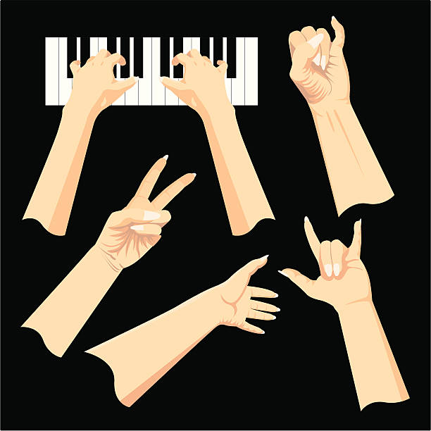 ilustraciones, imágenes clip art, dibujos animados e iconos de stock de gestos con las manos - thumb piano illustrations