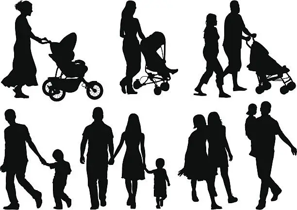Vector illustration of Isolated silhouettes of different families
