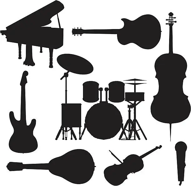Vector illustration of Music Instrument Silhouette Collection