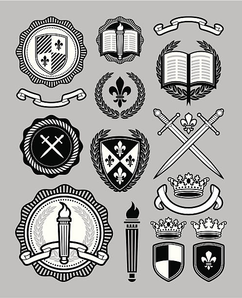 illustrazioni stock, clip art, cartoni animati e icone di tendenza di collezione di stile college - coat of arms illustrations