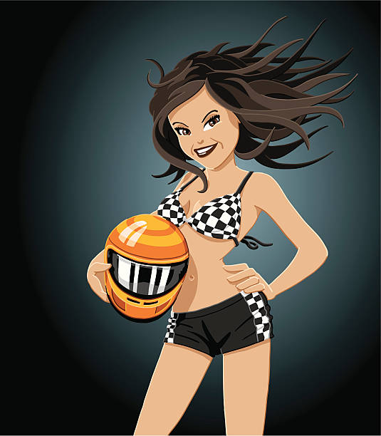 illustrations, cliparts, dessins animés et icônes de fille bikini course - flag checkered flag sports race checked