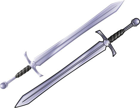 Medieval sword with and without outlines. 2 spot colors plus black. All major elements layered separately for easy editing. File formats: EPS and JPG