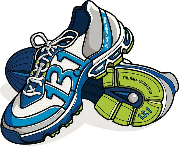 Vector illustration of running shoes with 13.1 mile distance as stitching