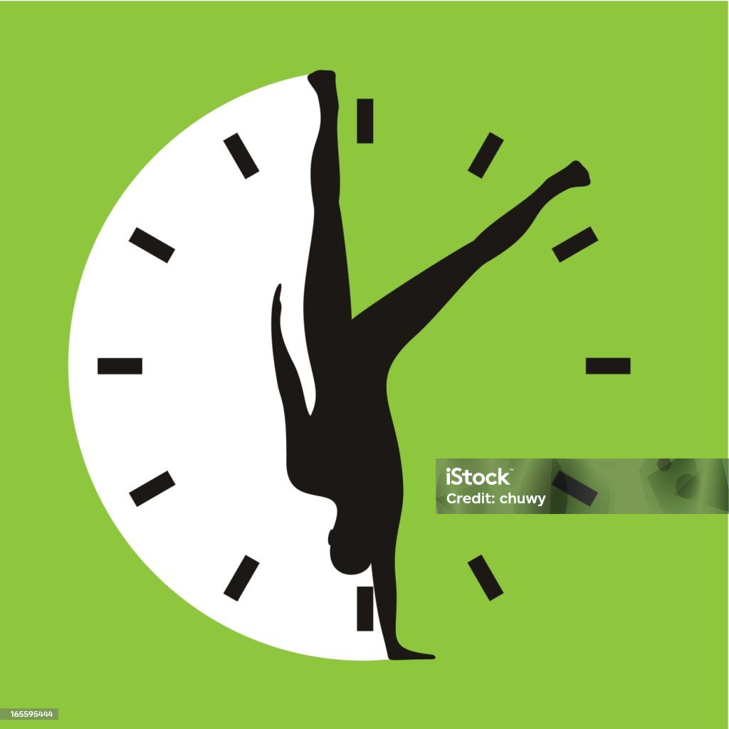 Biological clock Man silhouette facing downward and moving his legs as clock hands. Clock stock vector