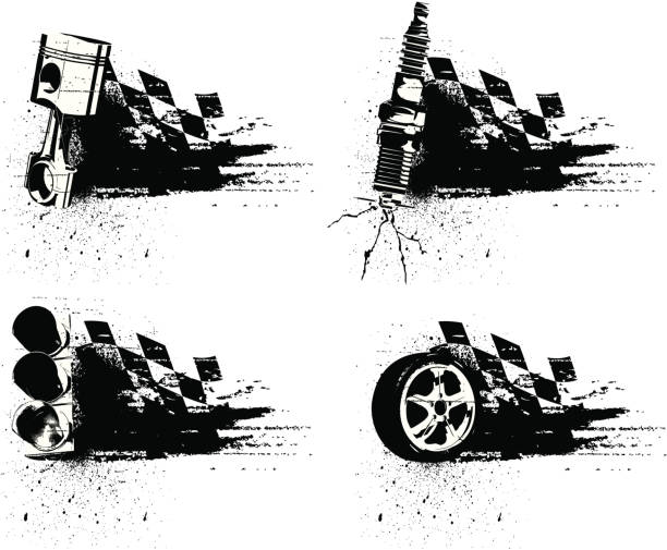 wyścig grunge symbolizujące - checkered flag auto racing flag sports race stock illustrations