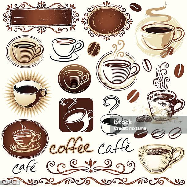 Kawa Elementy - Stockowe grafiki wektorowe i więcej obrazów Espresso - Espresso, Powrót do retro, Bez ludzi
