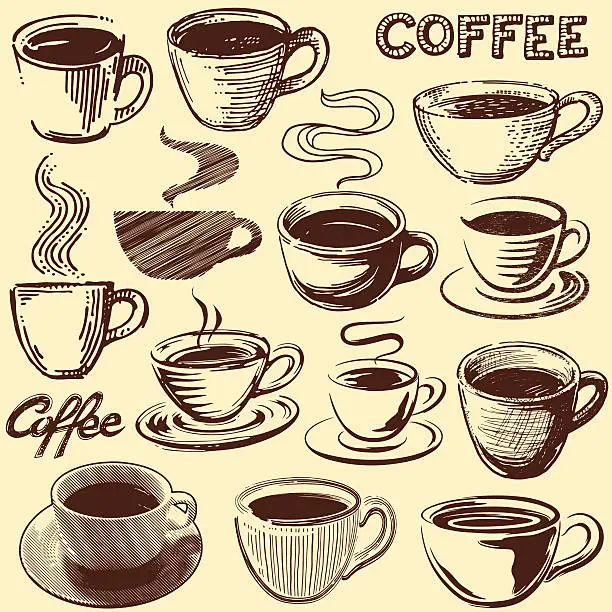 Vector illustration of Vintage Coffee Cups