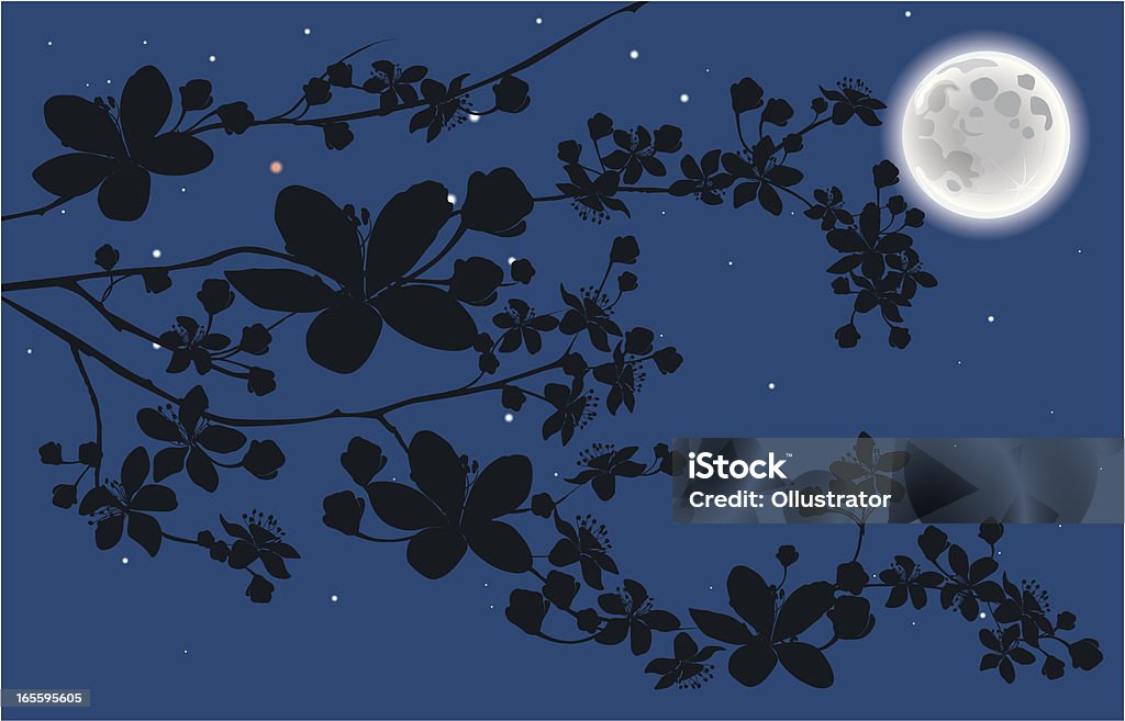Rama de flor abriéndose por la noche - arte vectorial de Arte y artesanía libre de derechos