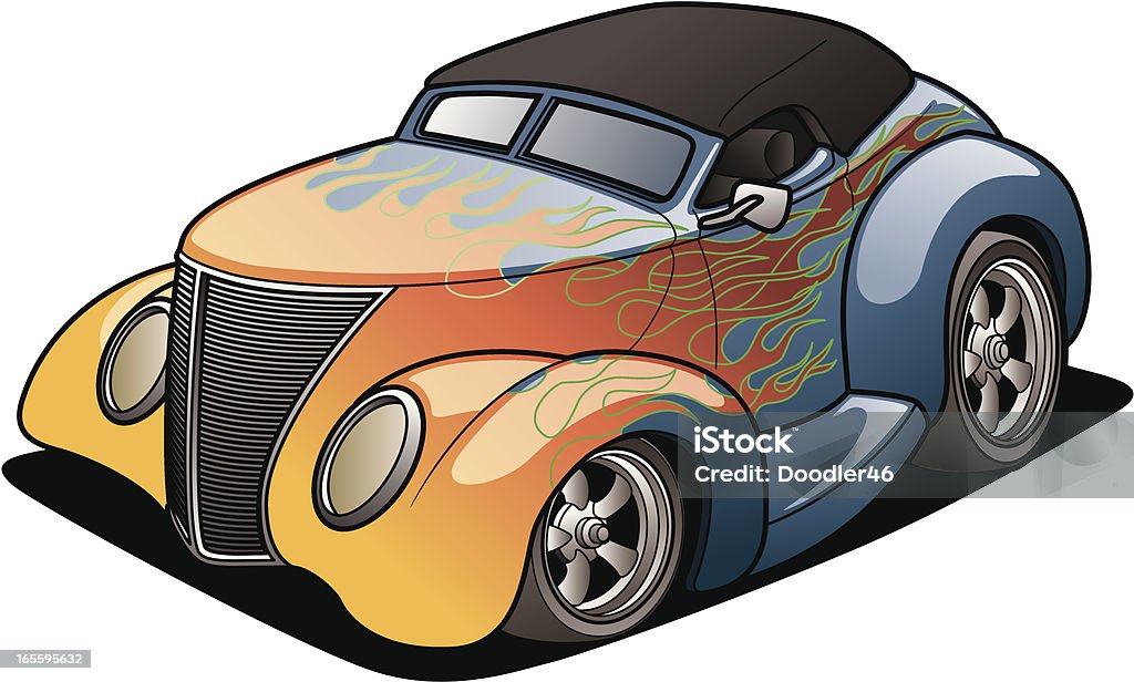 Cartoon Street Rod Two files in one!  You are able to turn on and off the flames in the EPS file.  A Jpeg of the file without the flames has been also included. Sports Car stock vector