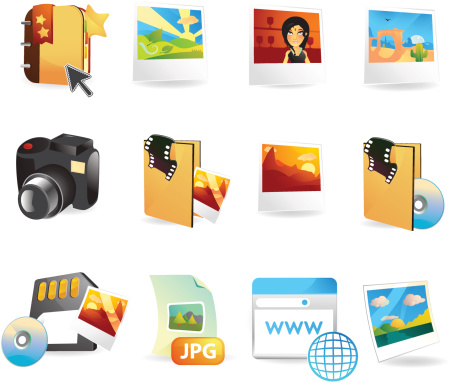 A set of sleek digital photography and tourism icons
