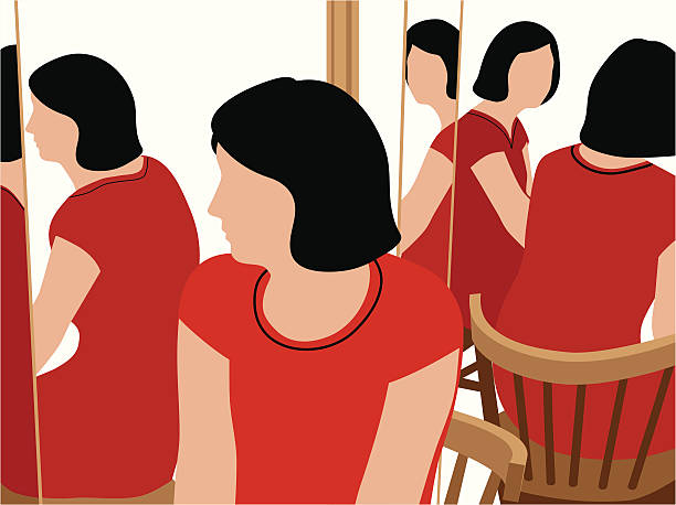 женщина в трех направлениях зеркало - отражение иллюстрации stock illustrations