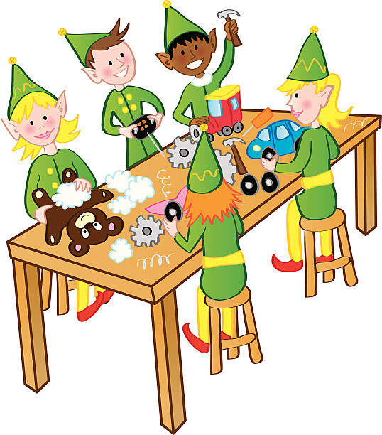 Elves working vector art illustration