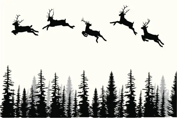 Vector illustration of Reindeer Dance Vector Silhouette