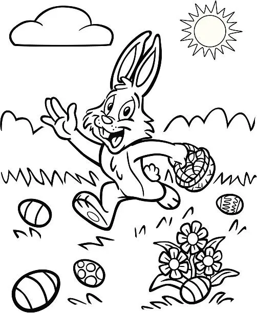 Vector illustration of Coloring Book Easter Bunny