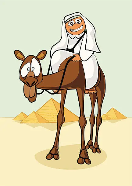 Vector illustration of Man riding a camel cartoon