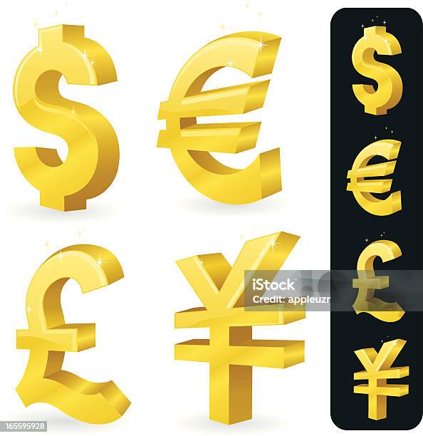Gold Währung Symbole Stock Vektor Art und mehr Bilder von Dreidimensional - Dreidimensional, Euro-Symbol, Finanzen