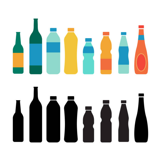 коллекция бутылок для напитков с плоским дизайном - бутылка stock illustrations