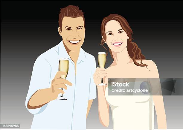Casal Com Champanhe - Arte vetorial de stock e mais imagens de Beber - Beber, Homens, Vinho